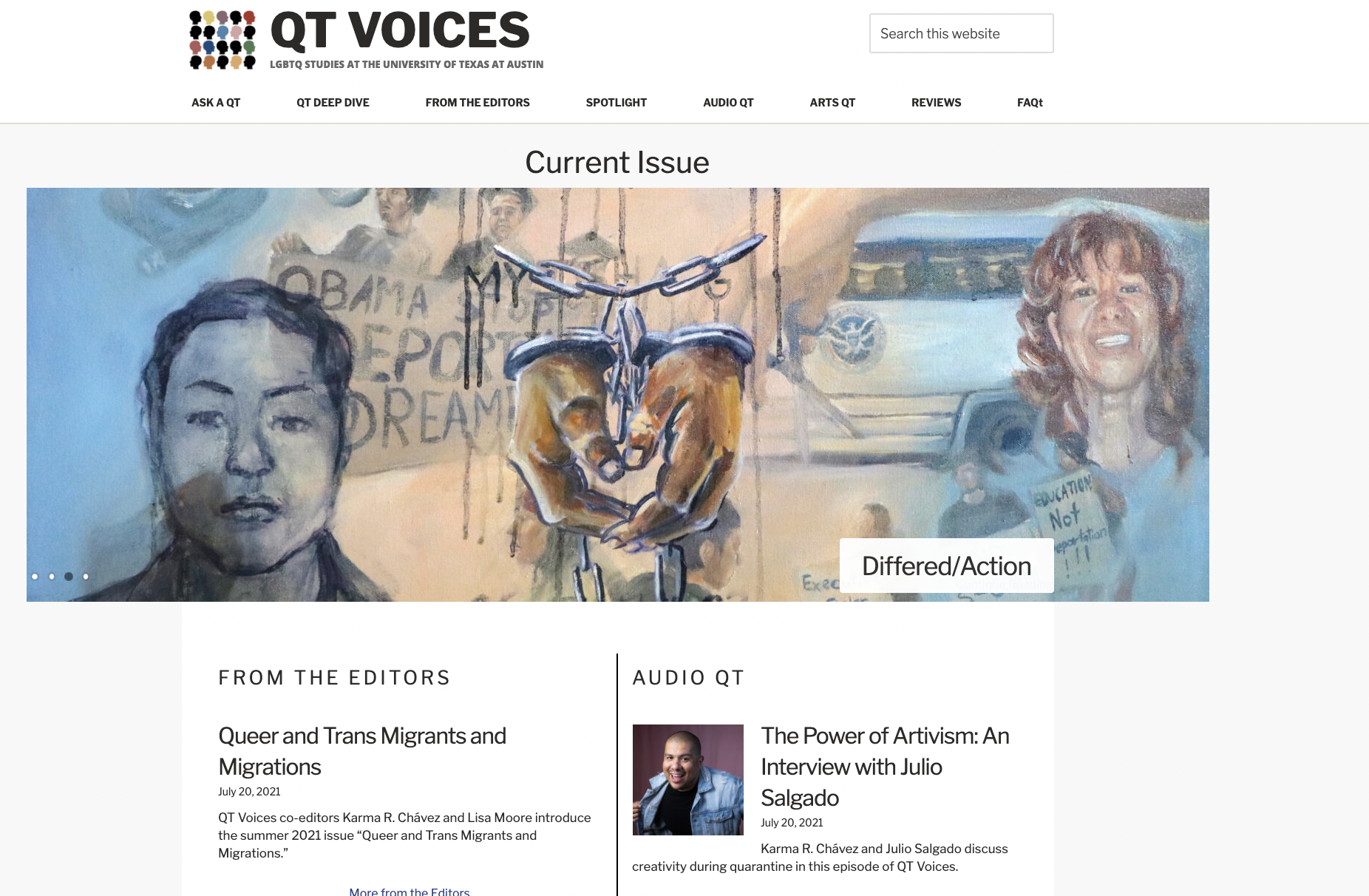 Screenshot of the QT Voices online magazine 