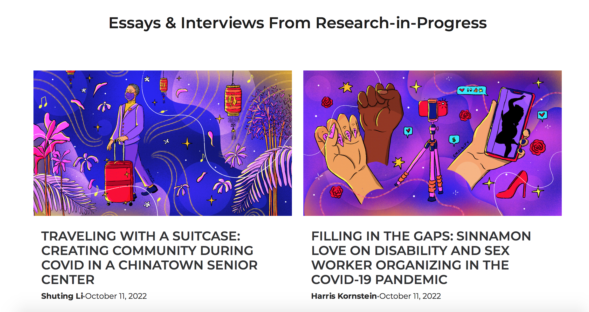 Screenshot of the project’s Essays & Interviews page